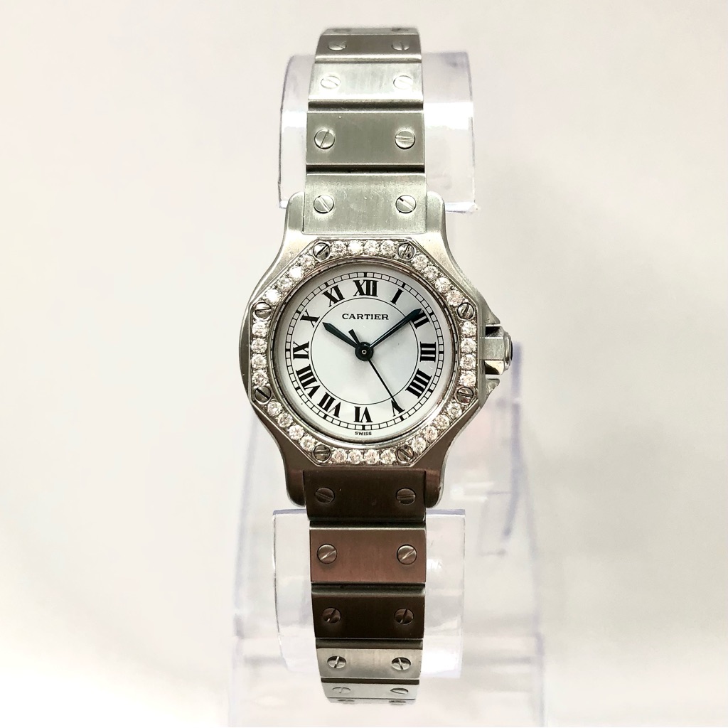 Cartier Santos Octagon Automatic 25mm Steel 050tcw Diamond Watch White Dial